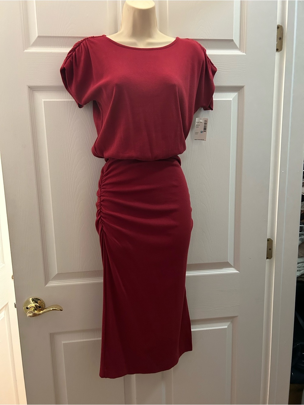 Micheal Stars Women’s Short Sleeve Midi Dress in Deep Red